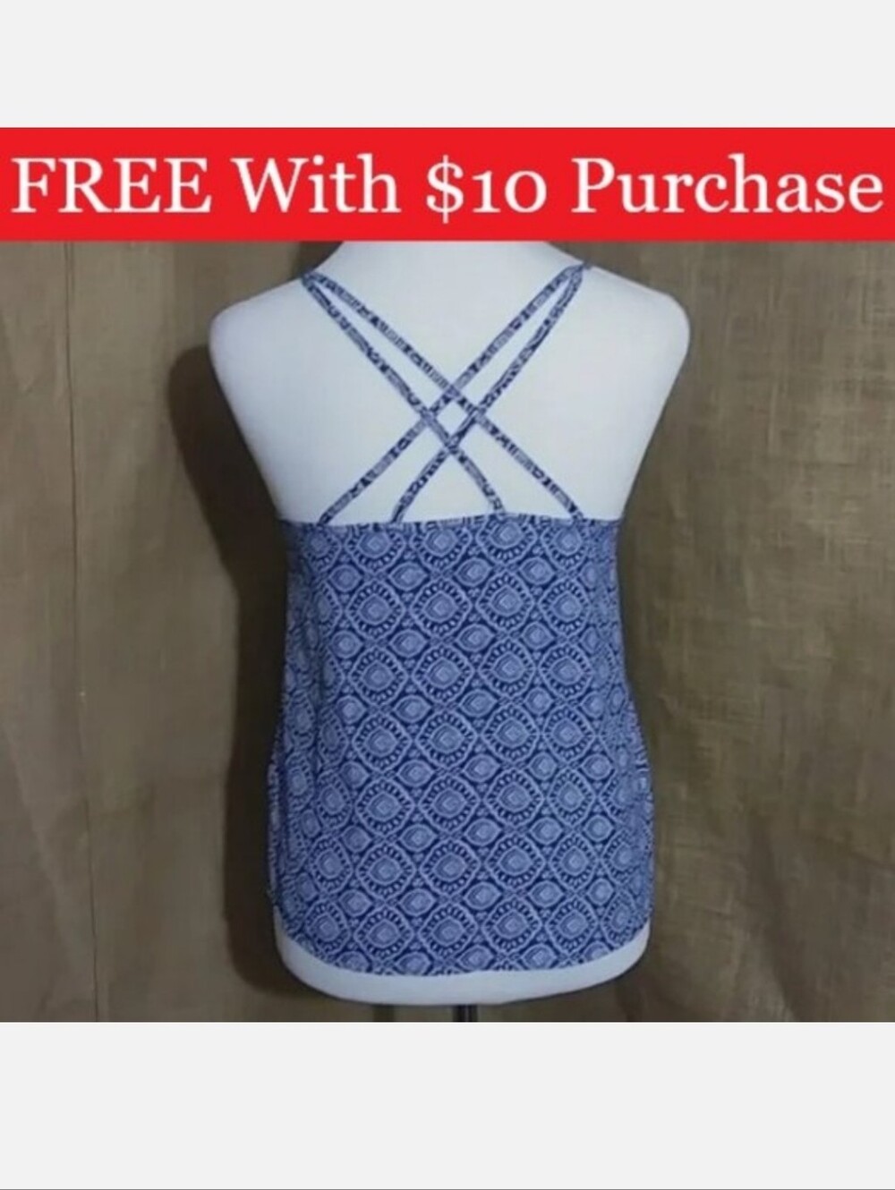 Blue Hollister Print Tank Strappy Racer Back XS Size Extra Small RED BANNER